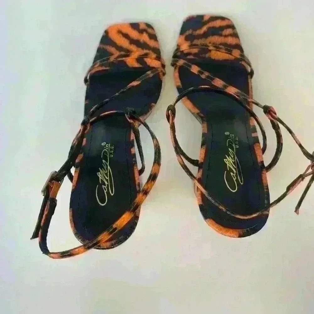 Orange & Black /High Heels Sandals/ Size Us 7